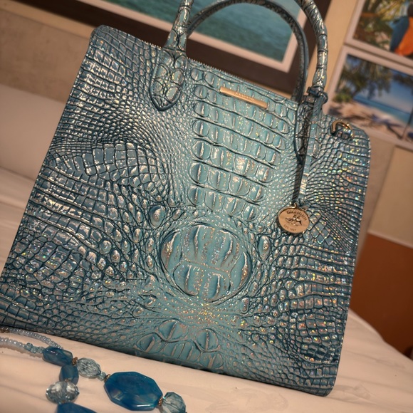 Brahmin Turquoise Embossed Satchel - Picture 2 of 5